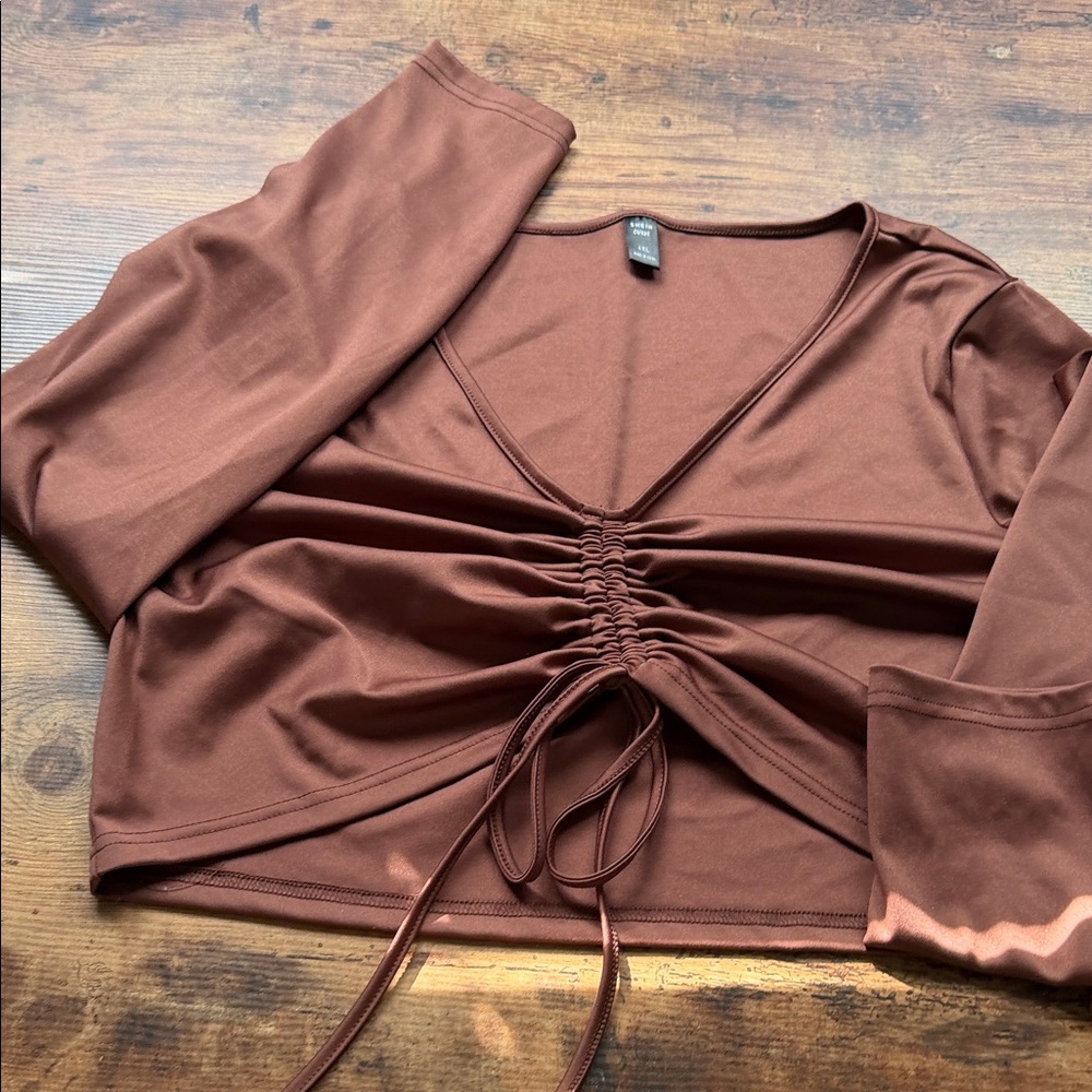 SHEIN Brown Ruched Crop Top